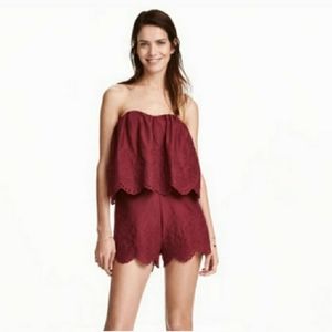 Burgundy Eyelet Romper.